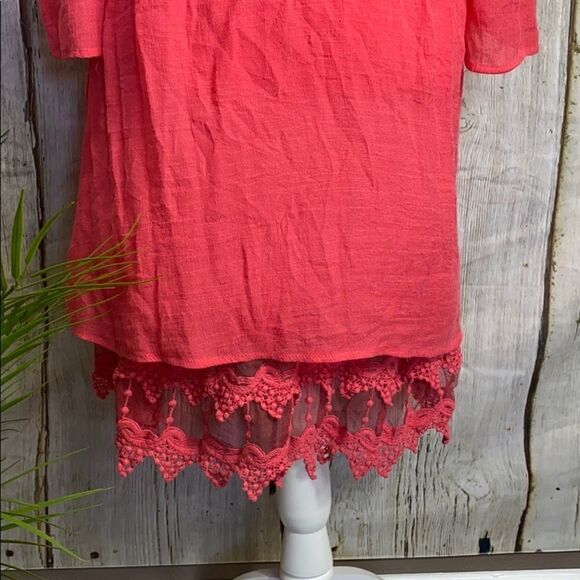 Monoreno Coral Woven Lace Trim Dress - Picture 7 of 9